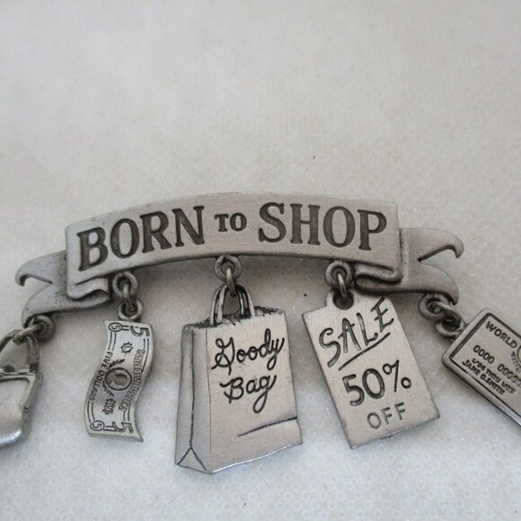 Vintage JJ Born To Shop Brooch Jonette Born To Shop Dangle Charm Brooch JJ - Picture 10 of 10
